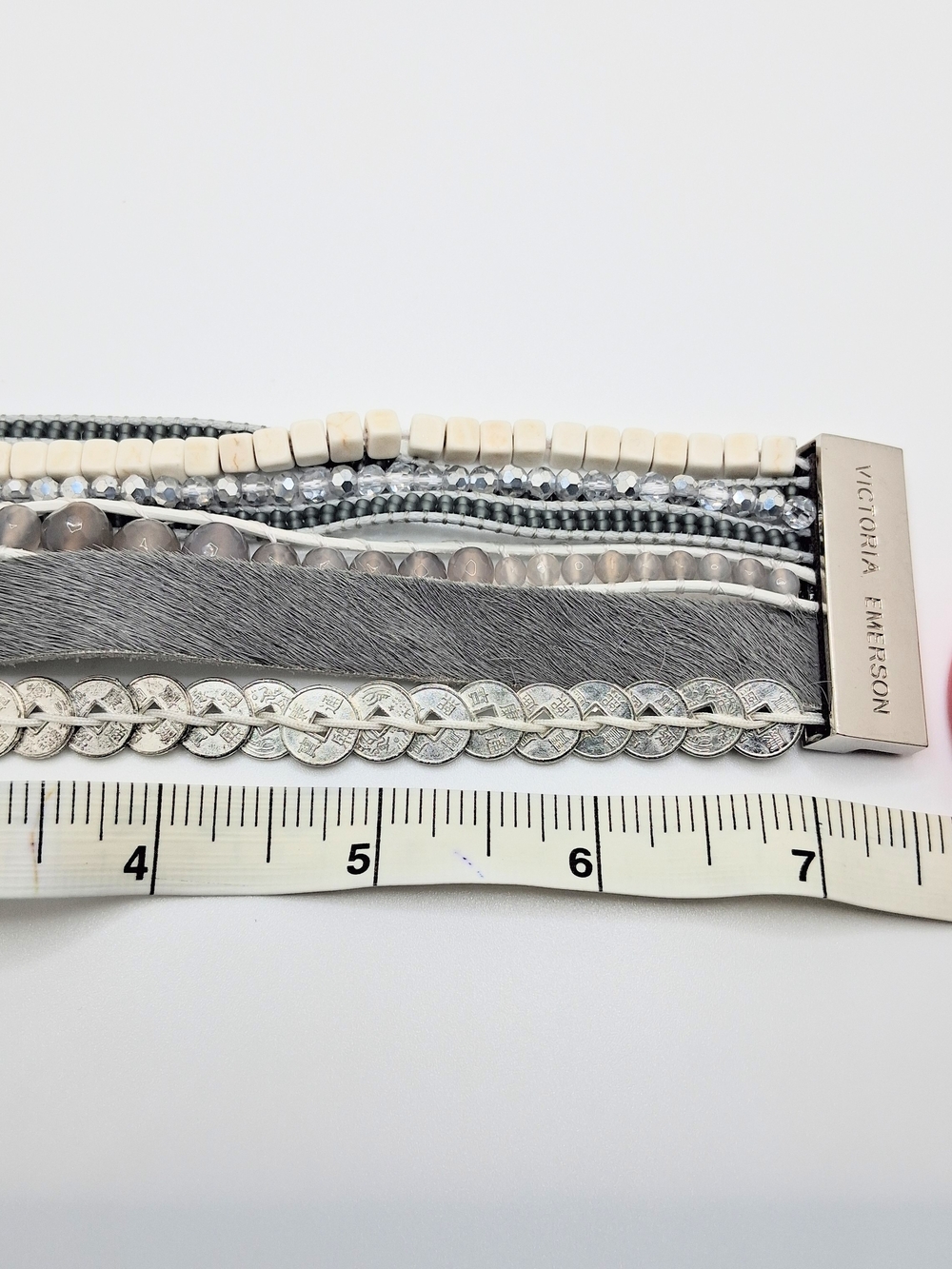 Victoria Emerson Beige and Gray Multi-Strand Magnectic Boho Wrap Bracelet - Picture 3 of 4